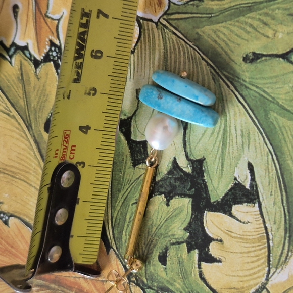 Turquoise and Pearl Drop Earrings - Picture 2 of 4